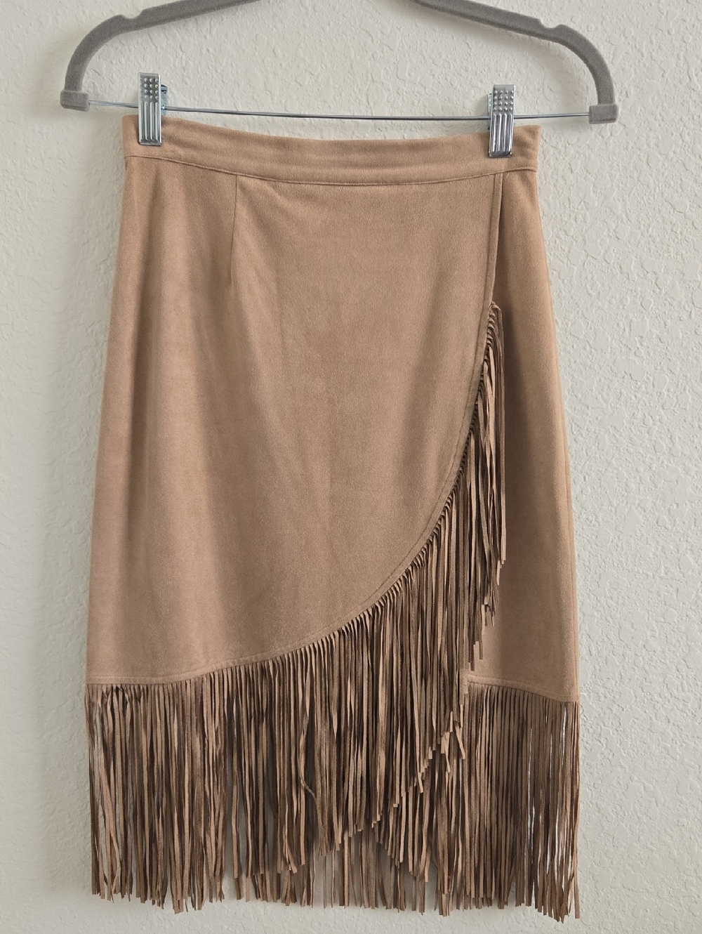 Gianni Bini Tan Small Fringe-Trim Midi Skirt